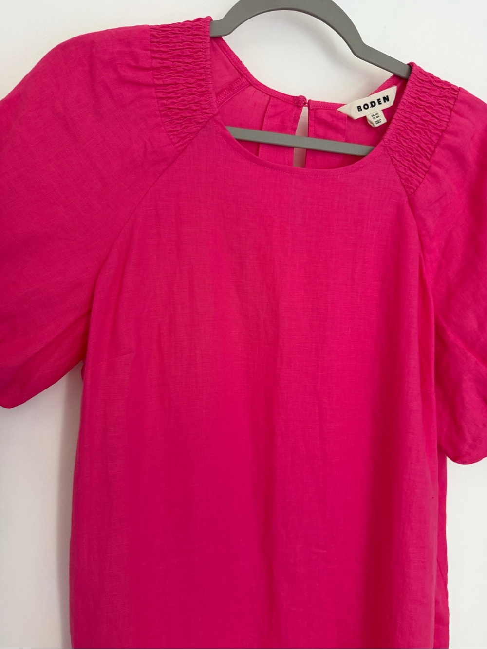 Boden 100% Linen Hot Pink Puff Short Sleeve Mini Dress 14 Long - Picture 5 of 17